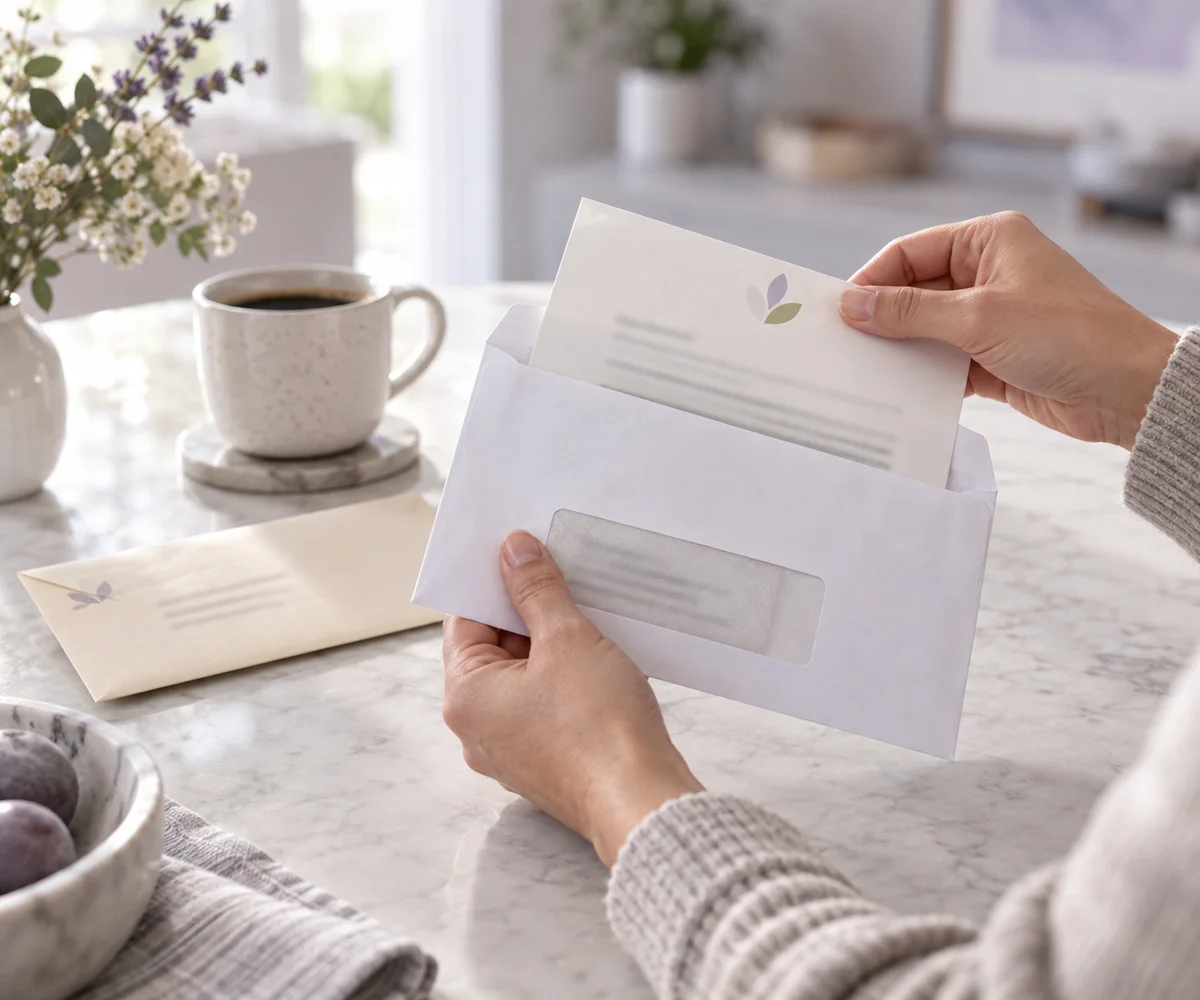 Business letter being pulled from an envelope